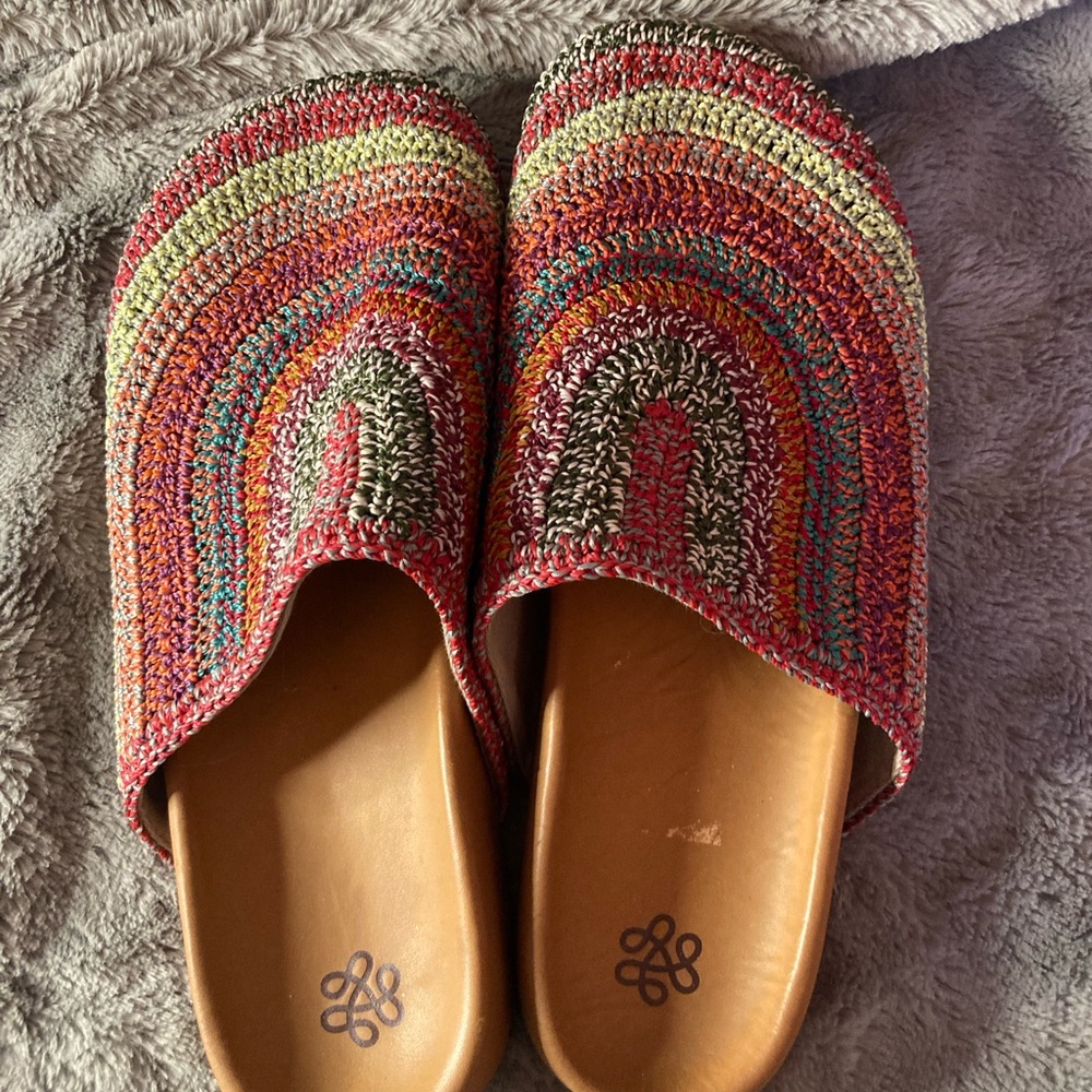 The Sak Bolinas Island Dust Crochet Slip On Clogs Mules Boho Rainbow Stripe 10 - Picture 5 of 8